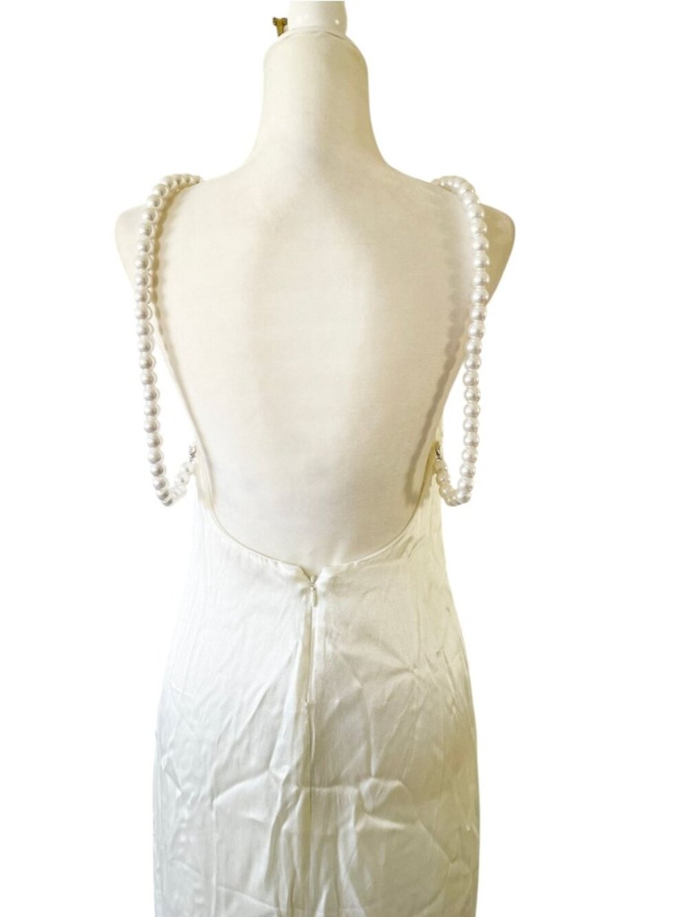 NEW Meshki Blanche Satin Pearl Halter Maxi Dress SZ S Bridal Formal Elegant - Picture 5 of 14